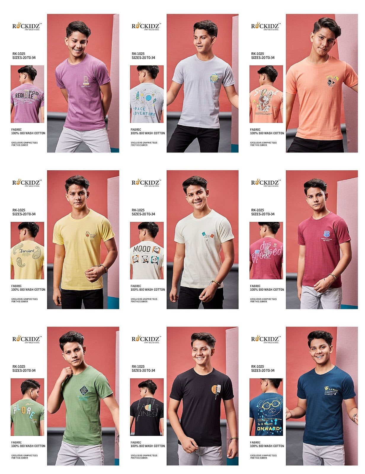 1025 Rockidz Cotton Biowashed Boys Tshirt Wholesale Price