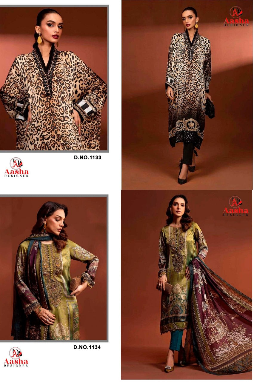 1133-1134 Mariya B Silk Collection Aasha Designer Japan Satin Pakistani Patch Work Suits Manufacturer India