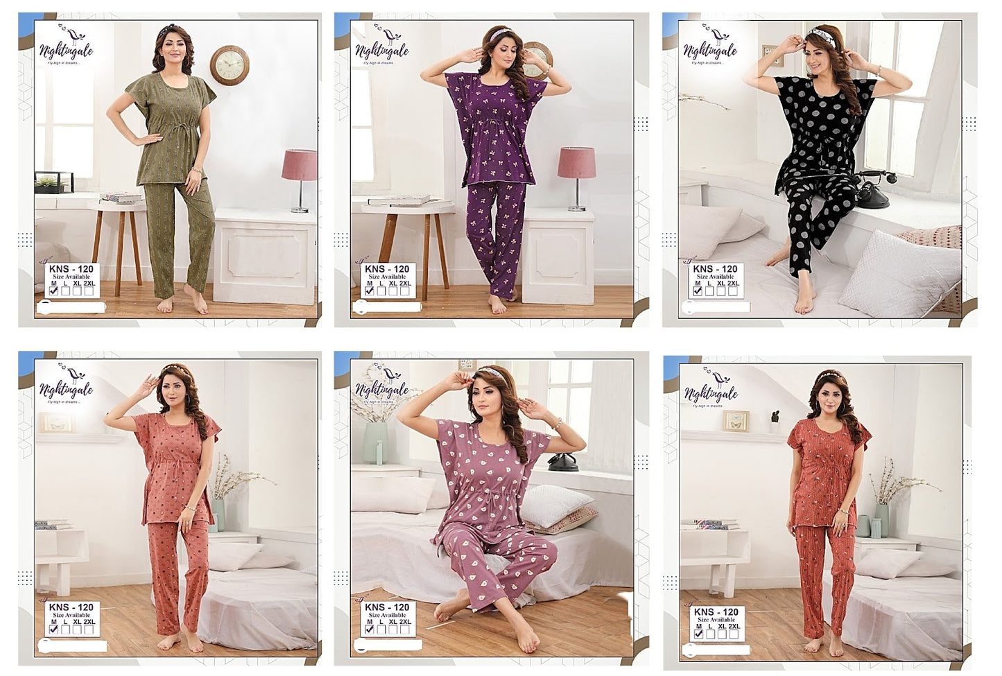 120 Nightingale Hosiery Cotton Kaftan Night Suits