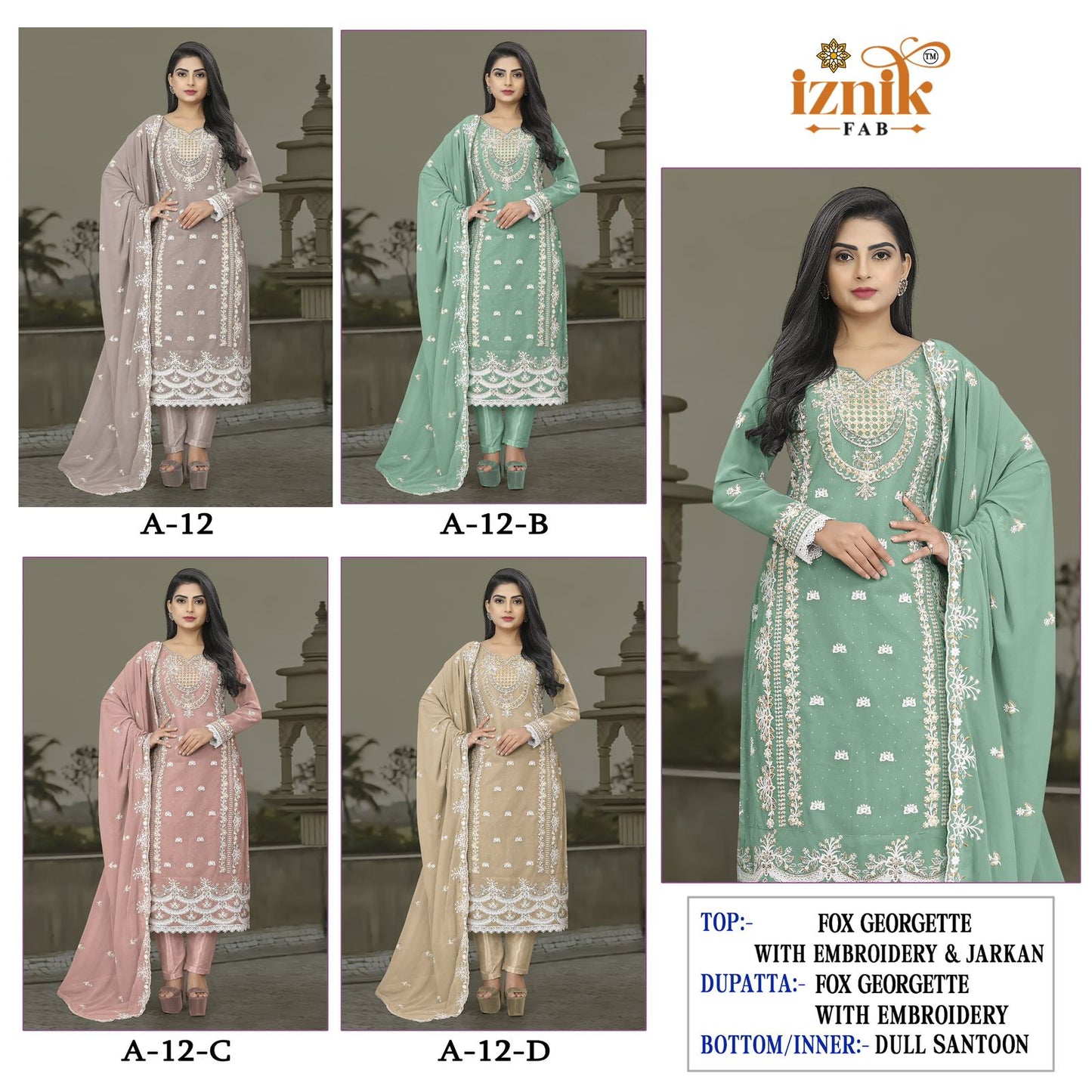 A 12 Bcd Iznik Fox Georgette Pakistani Salwar Suits Exporter
