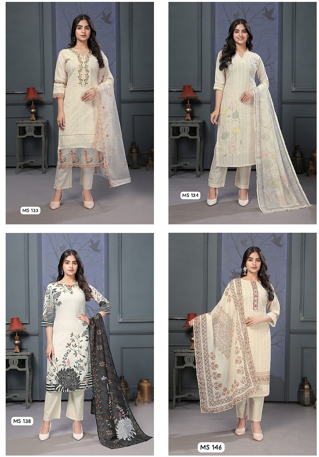 133-134-138-146 Ladyv Pure Cotton Readymade Pant Style Suits Wholesale