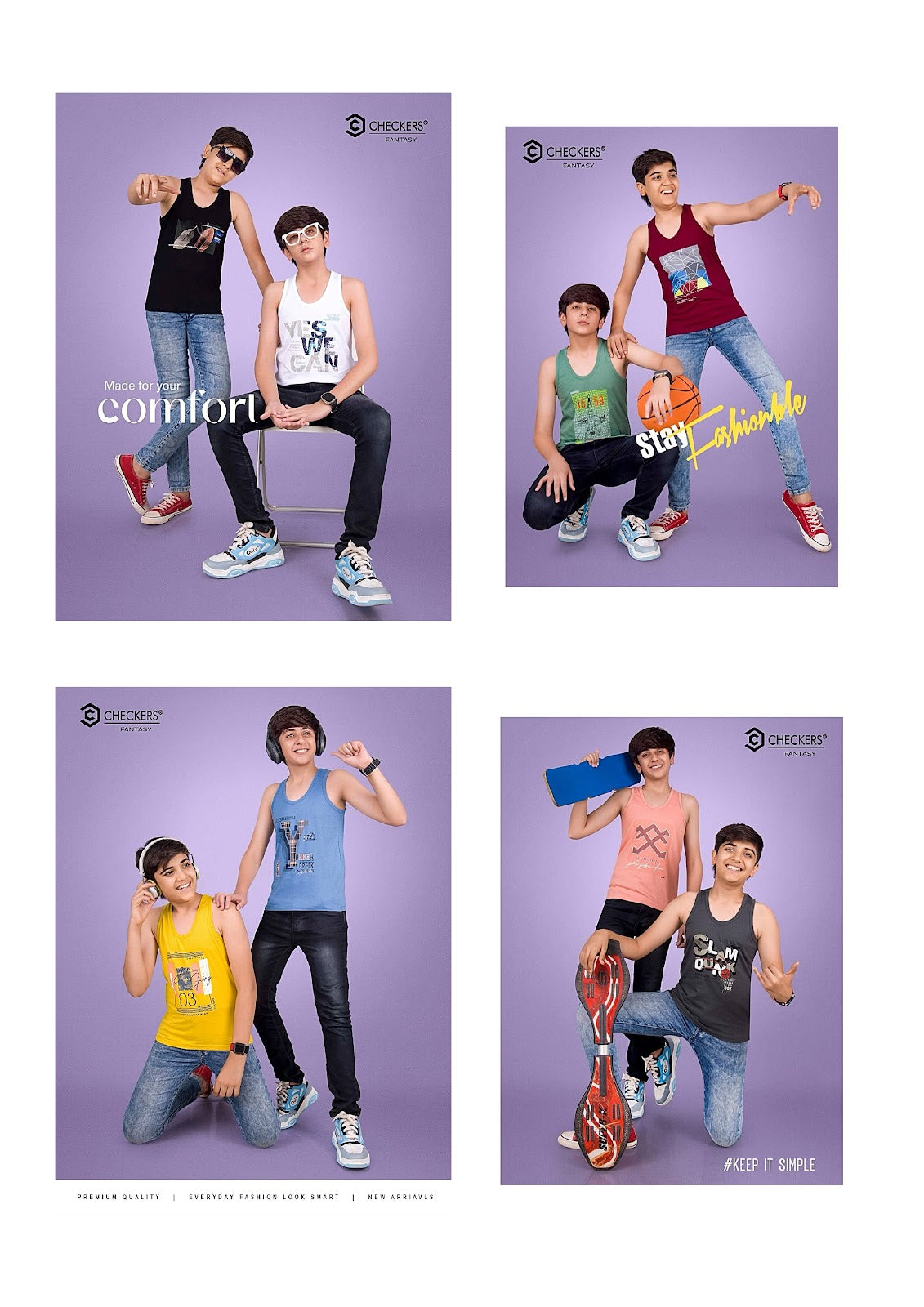 1420-1427 Checkers Cotton Biowashed Boys Tank Top