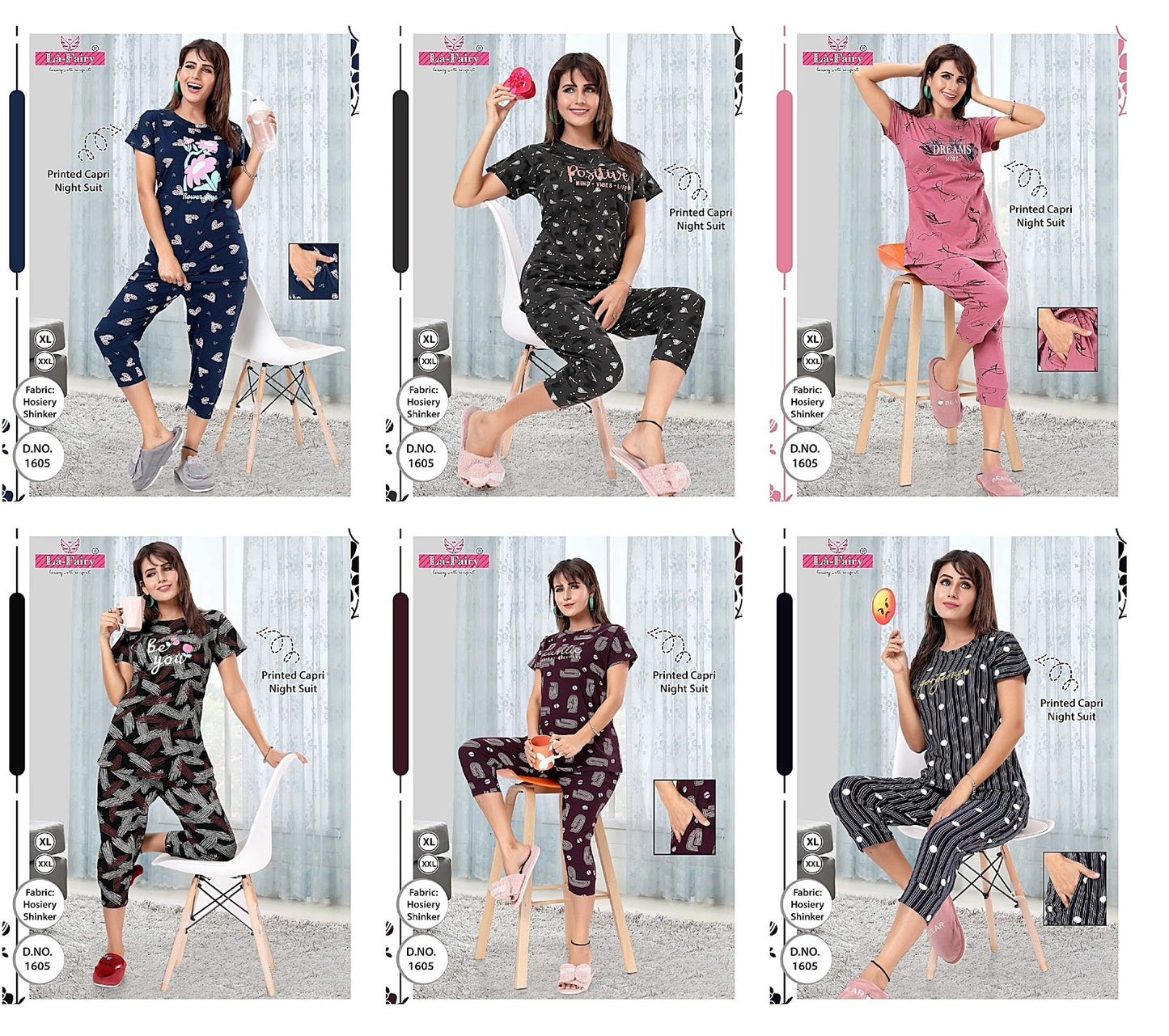 1605 La Fairy Hosiery Sinker Capri Night Suits Wholesaler