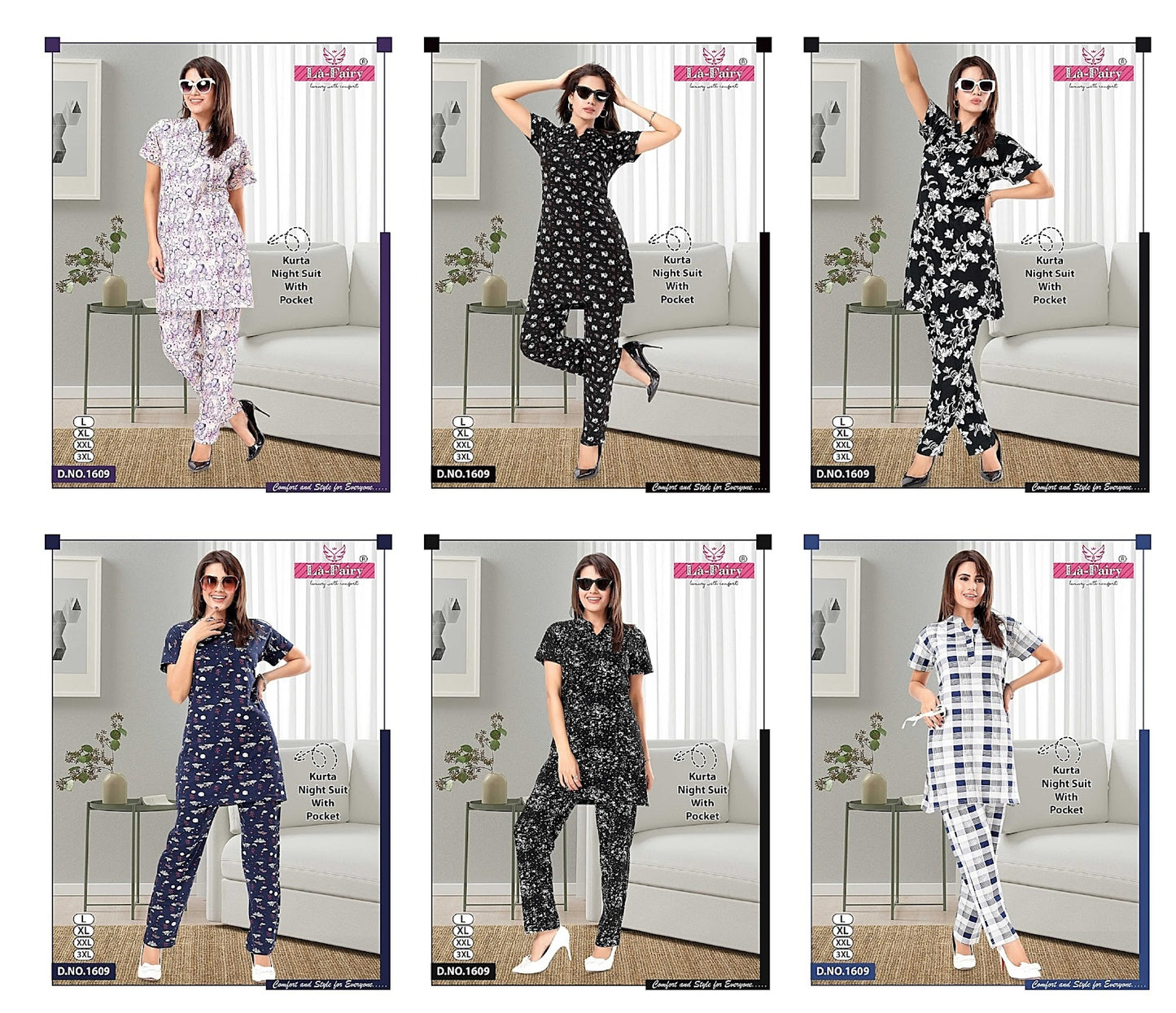 1609 La Fairy Hosiery Sinker Kurta Night Suits Exporter Gujarat