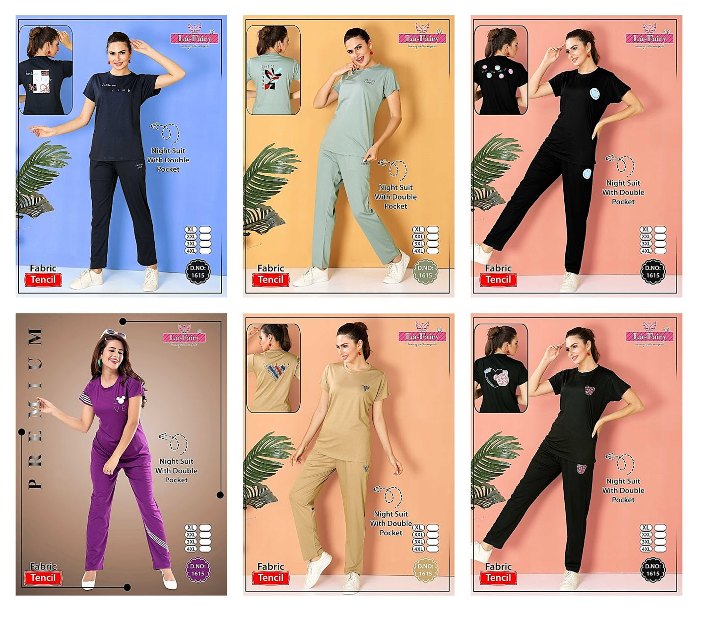 1615 La Fairy Tencil Pyjama Night Suits Wholesaler Ahmedabad