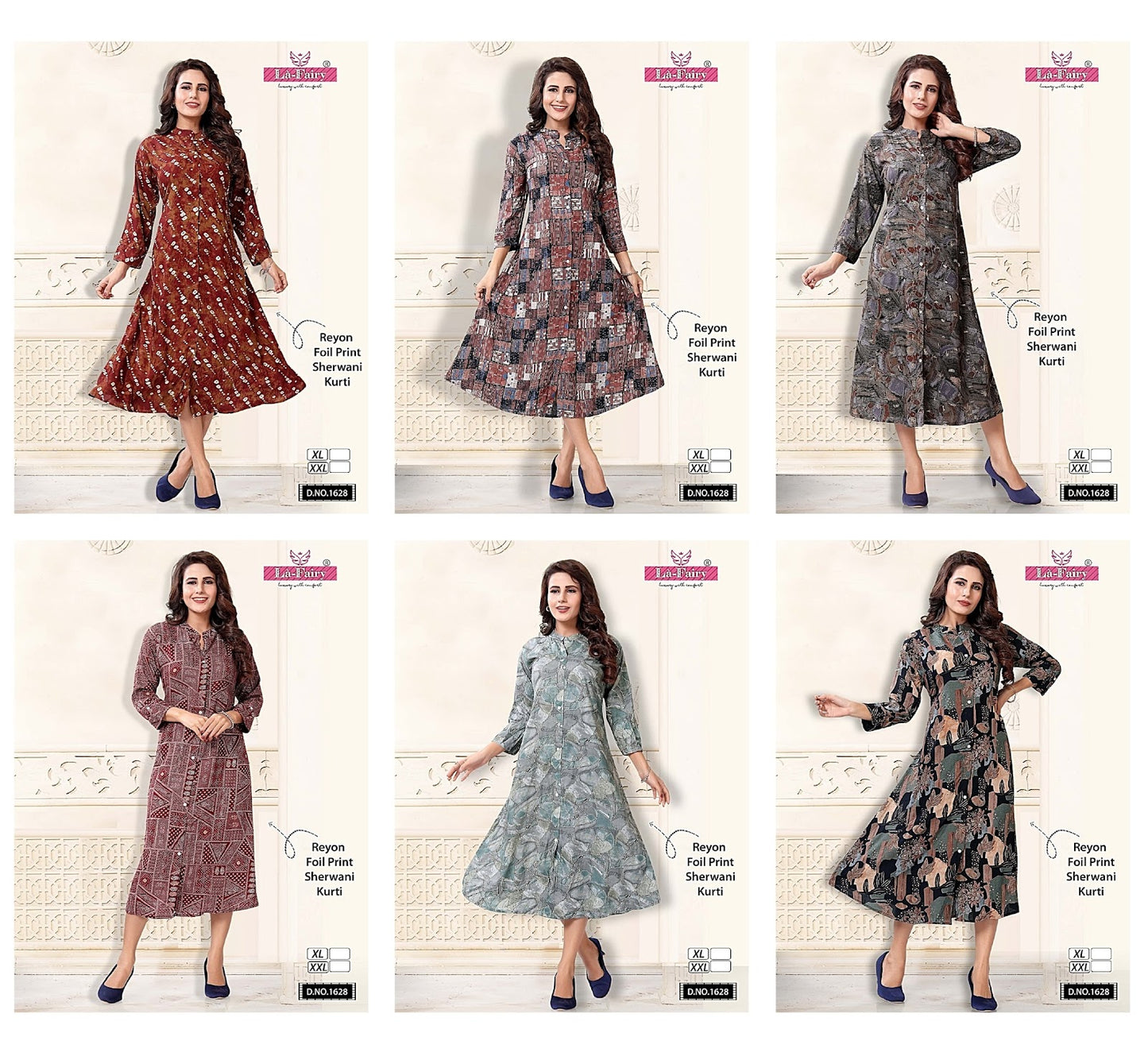 1628- Sherwani La Fairy Reyon A-Line Kurti Supplier India