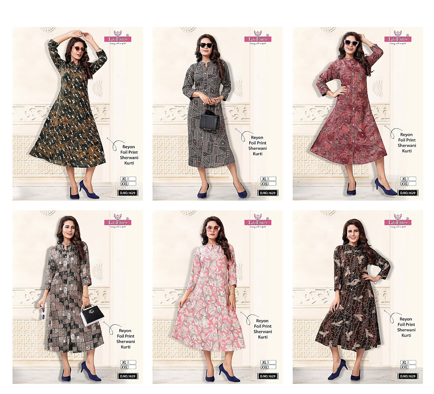 1629- Sherwani La Fairy Reyon A-Line Kurti Exporter India
