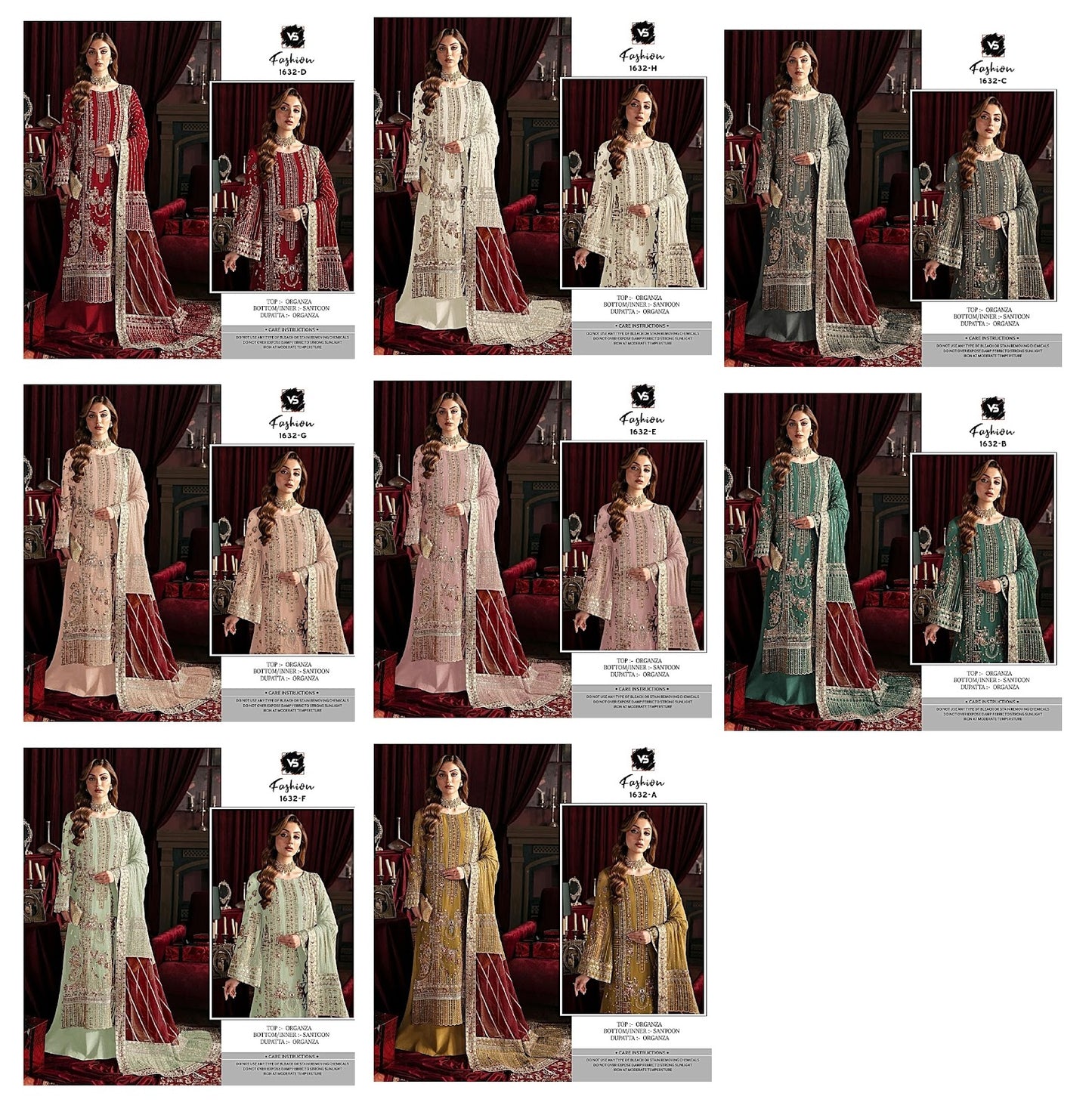 1632 Vs Fashion Organza Pakistani Salwar Suits Wholesaler India