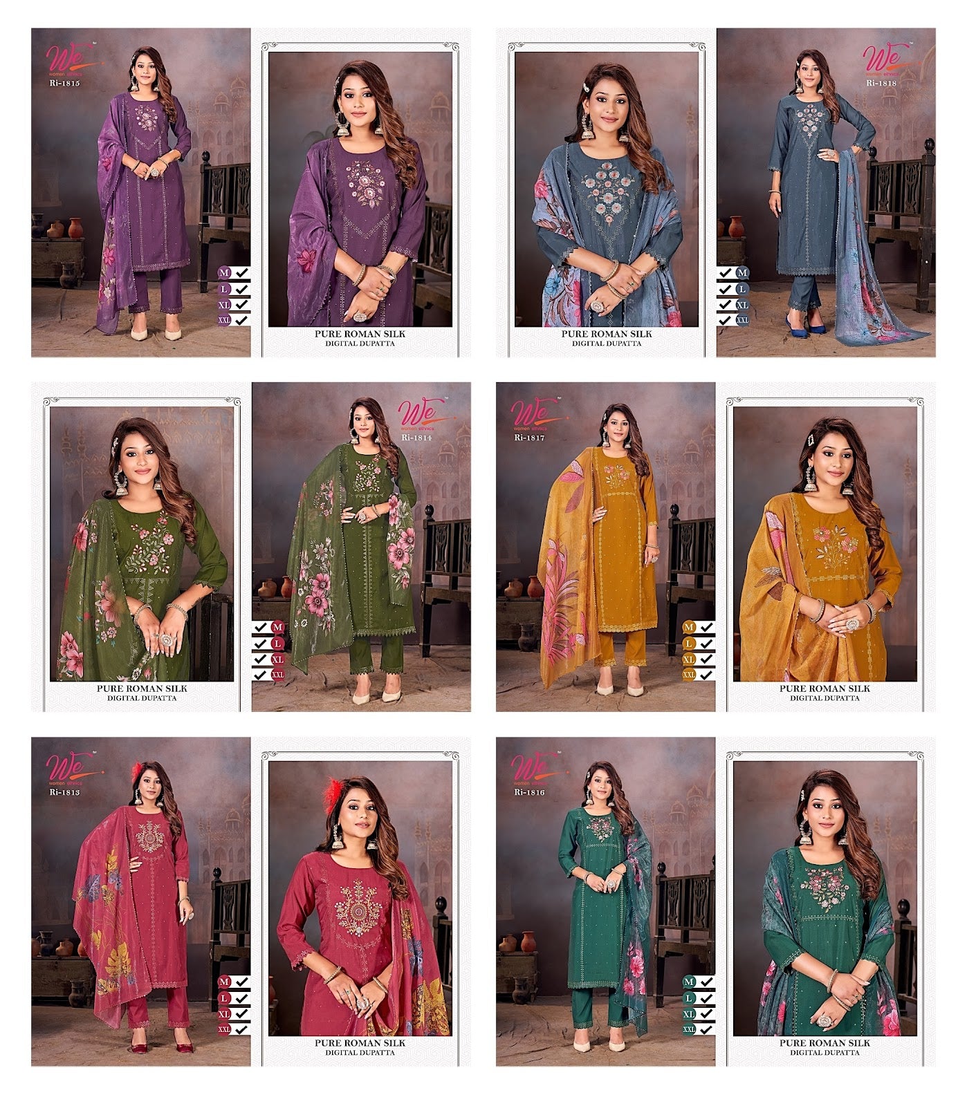 1813-1818 Women Ethnics Roman Silk Readymade Pant Style Suits Supplier