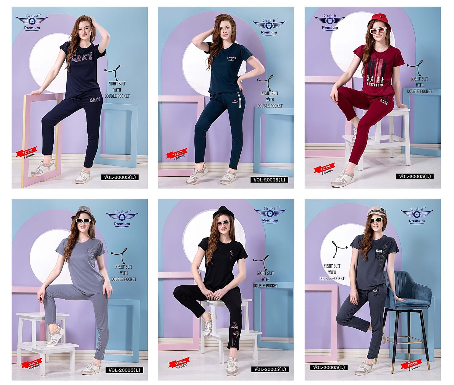 20005 L Grab It Tencil Pyjama Night Suits Wholesale