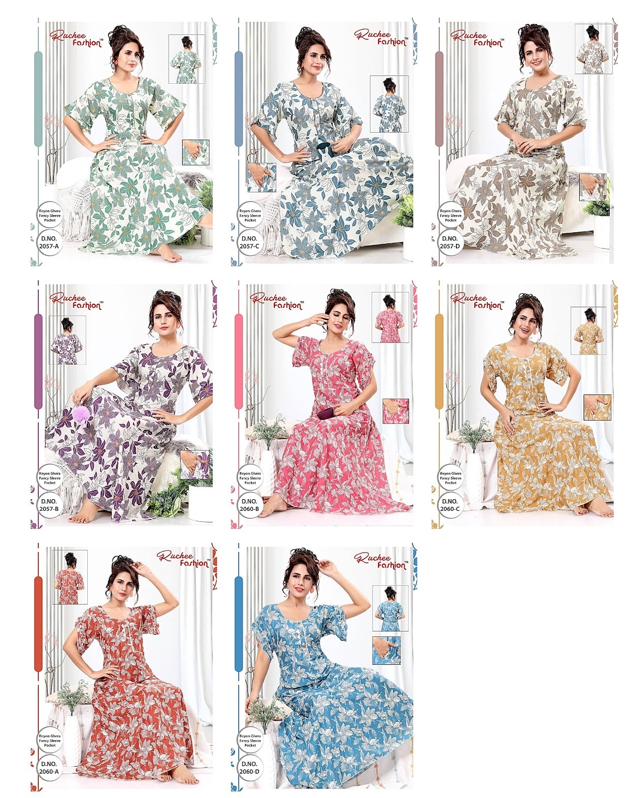 2057-2060 Ruchee Fashion Reyon Night Gowns Manufacturer Gujarat