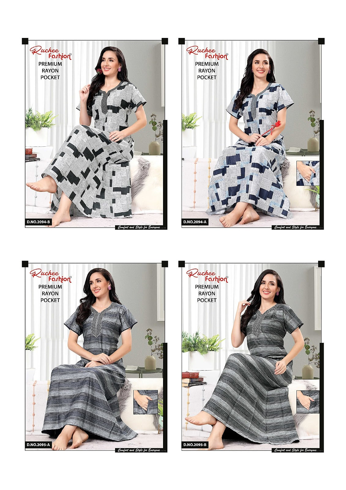 2094-2095 Ruchee Fashion Rayon Night Gowns Wholesale