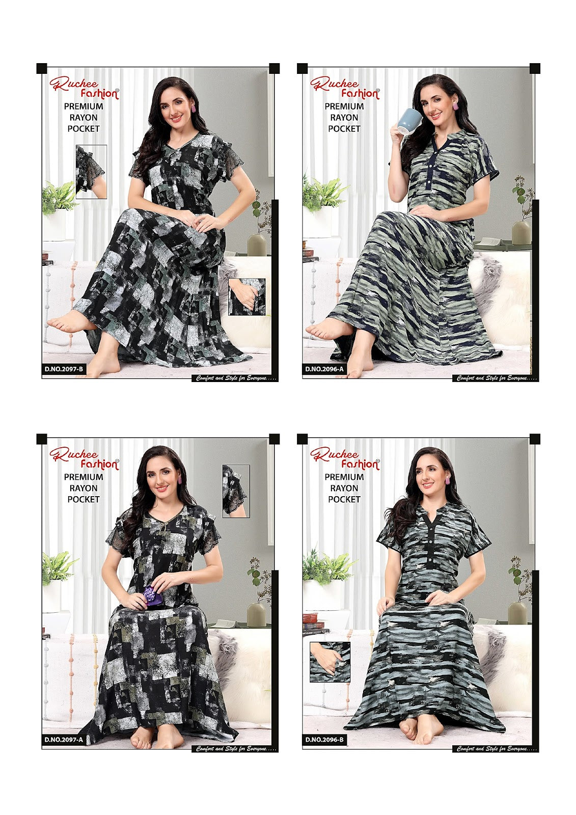 2096-2097 Ruchee Fashion Rayon Night Gowns Exporter Gujarat