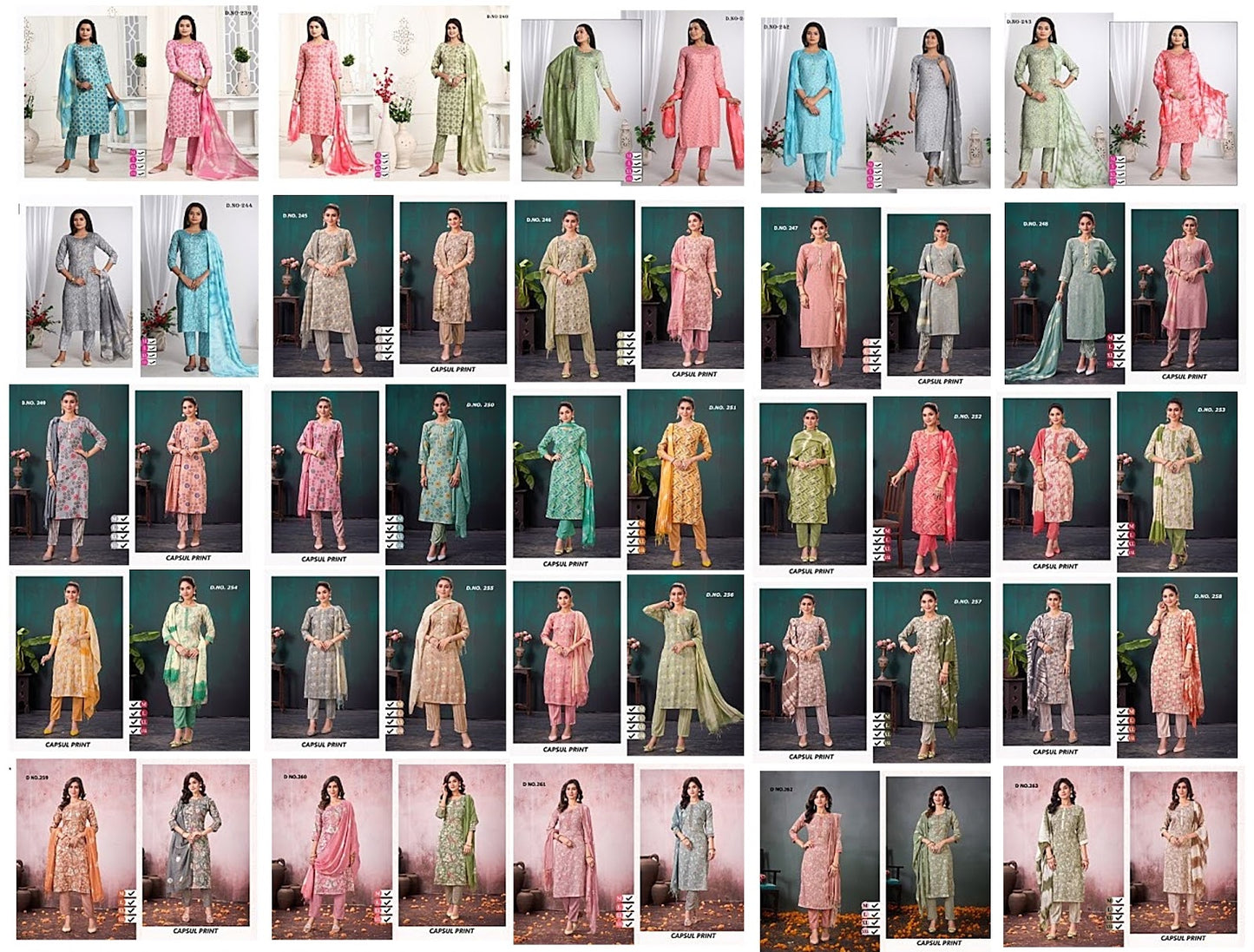 237-264 Women Ethnics Capsule Print Readymade Pant Style Suits Wholesale