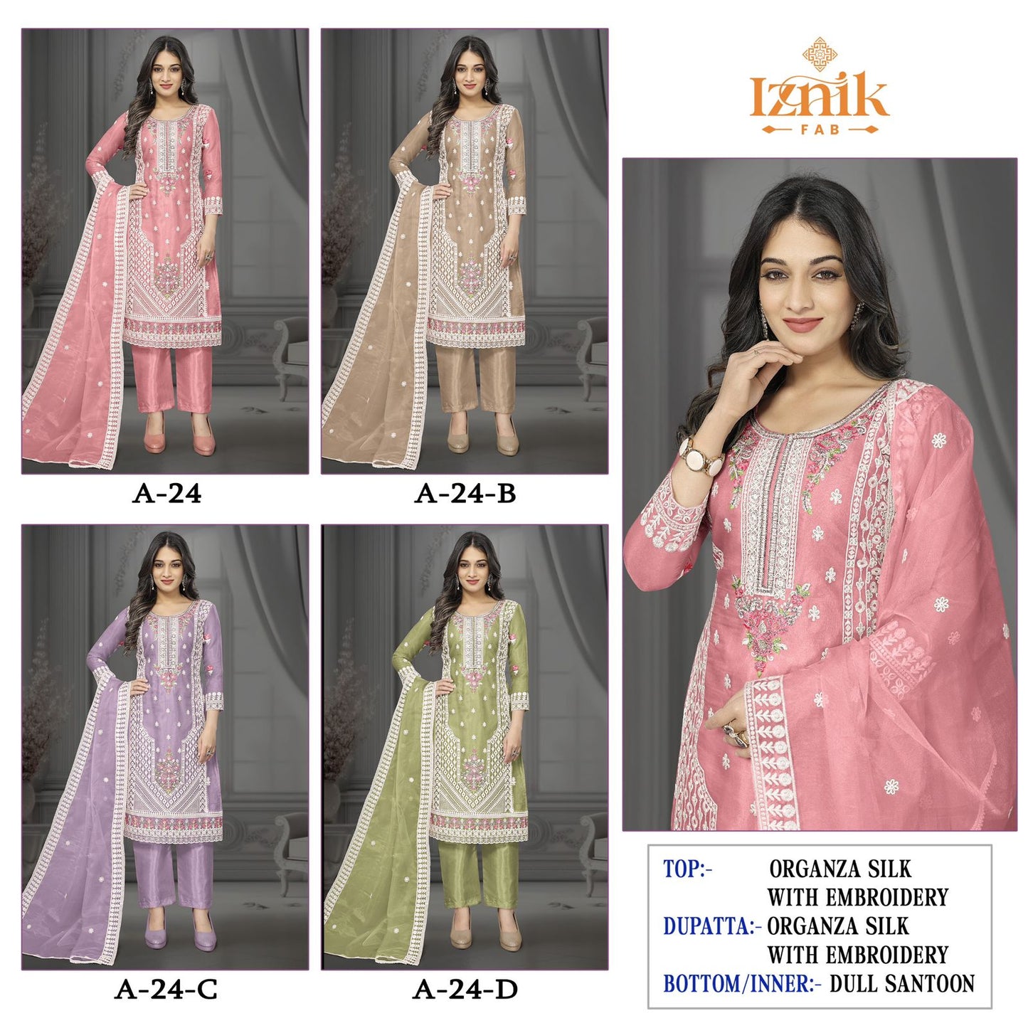A 24 Iznik Organza Pakistani Salwar Suits Manufacturer Ahmedabad