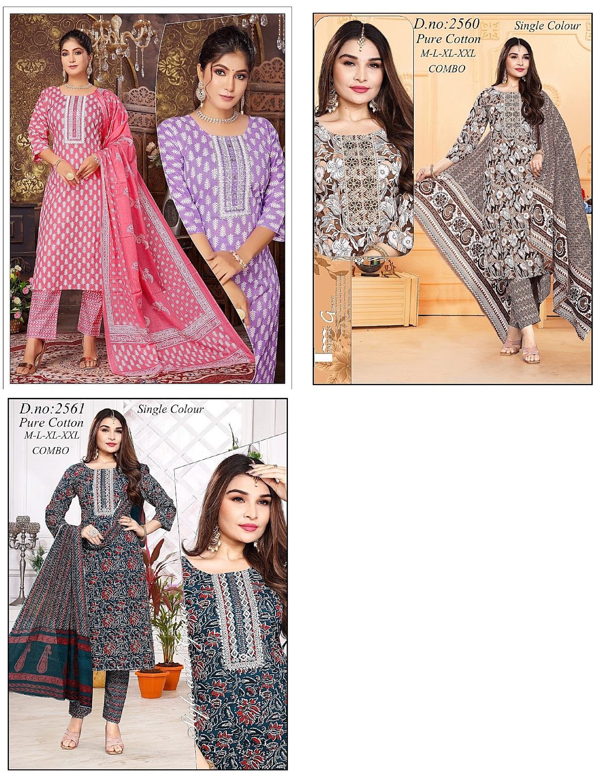 2560-2561 Chk Cotton Readymade Pant Style Suits Wholesale Price