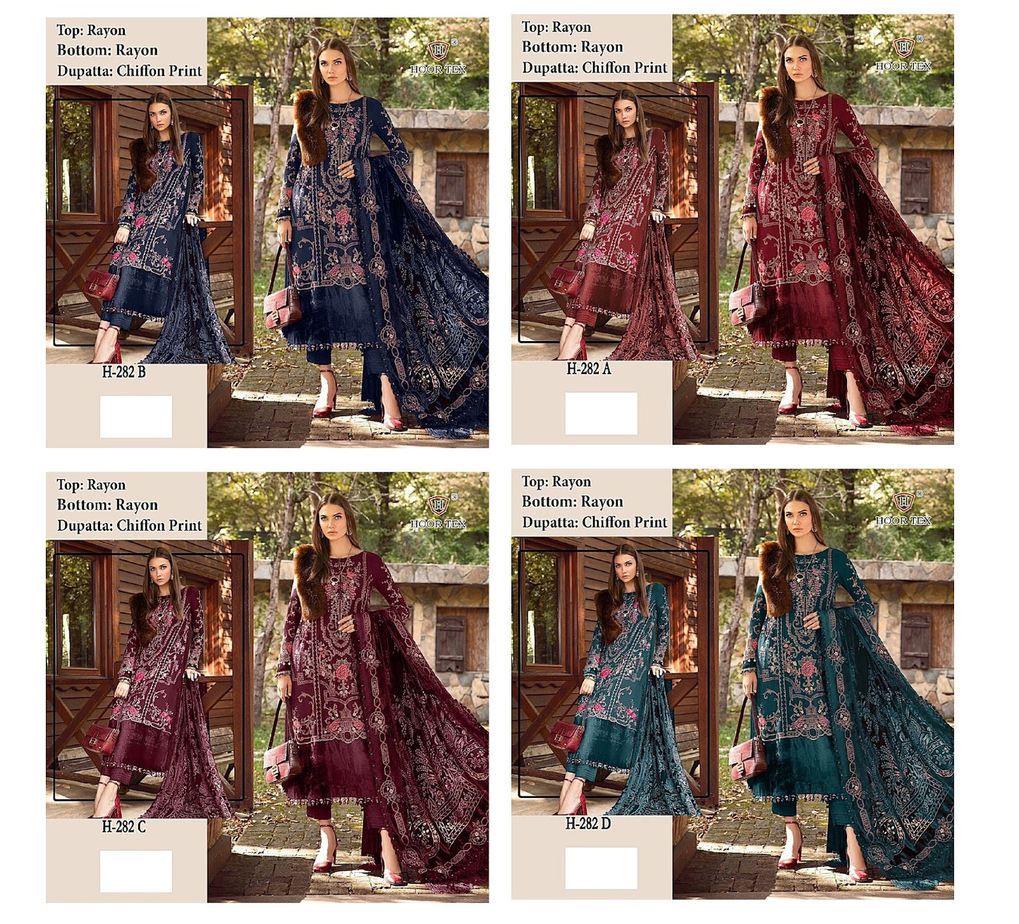 282 Hoor Tex Heavy Rayon Pakistani Salwar Suits Exporter