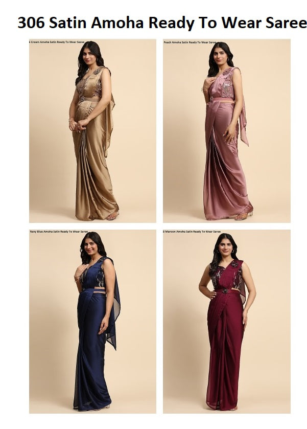 306 Satin Amoha Satin Ready To Wear Saree Exporter Ahmedabad