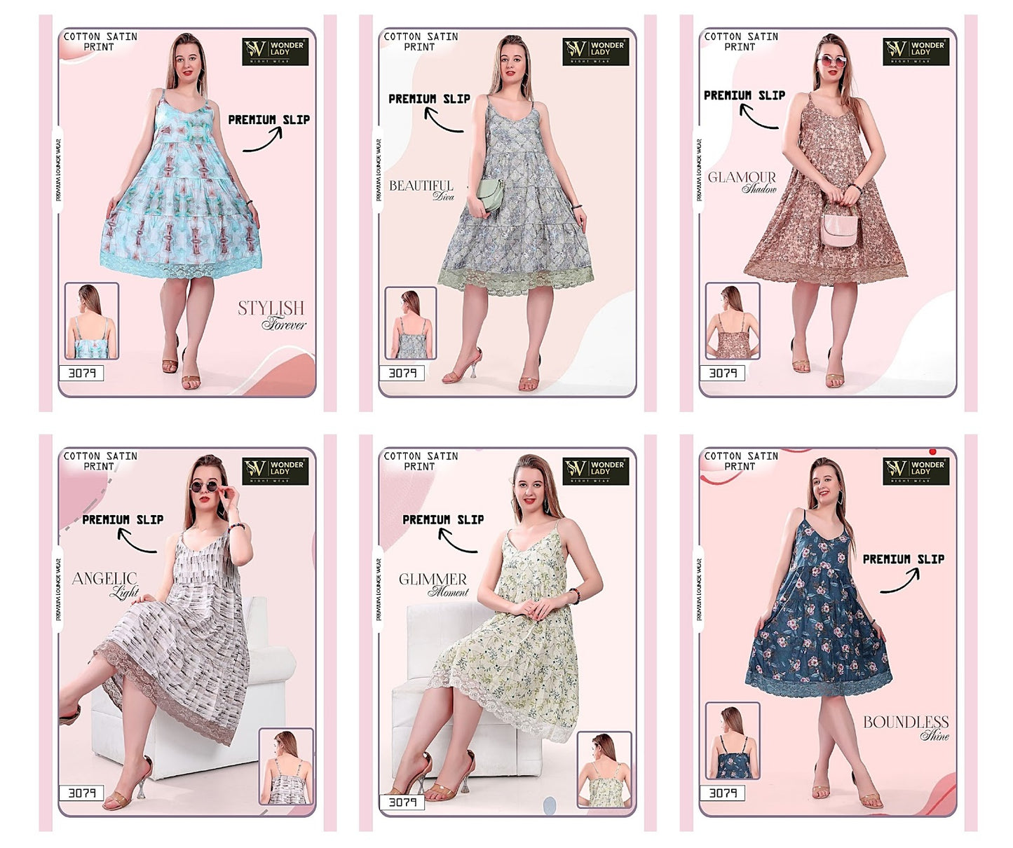 3079 Wonder Lady Satin Cotton Short Night Gown