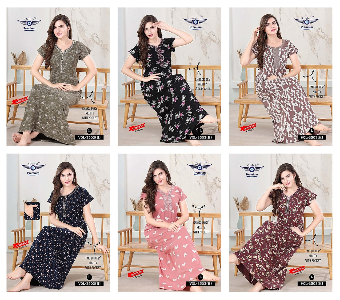 3503 H Grab It Sinker Night Gowns Wholesaler India