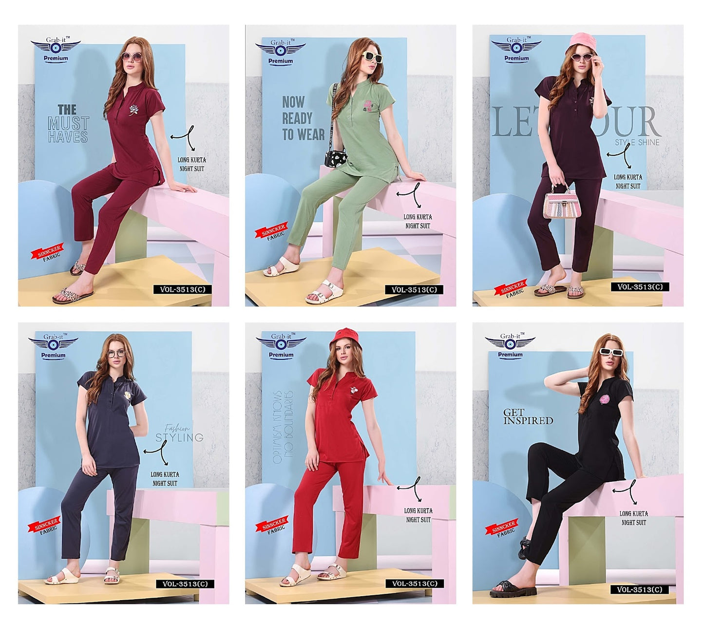 3513 C Grab It Sincker Kurta Night Suits Manufacturer Gujarat