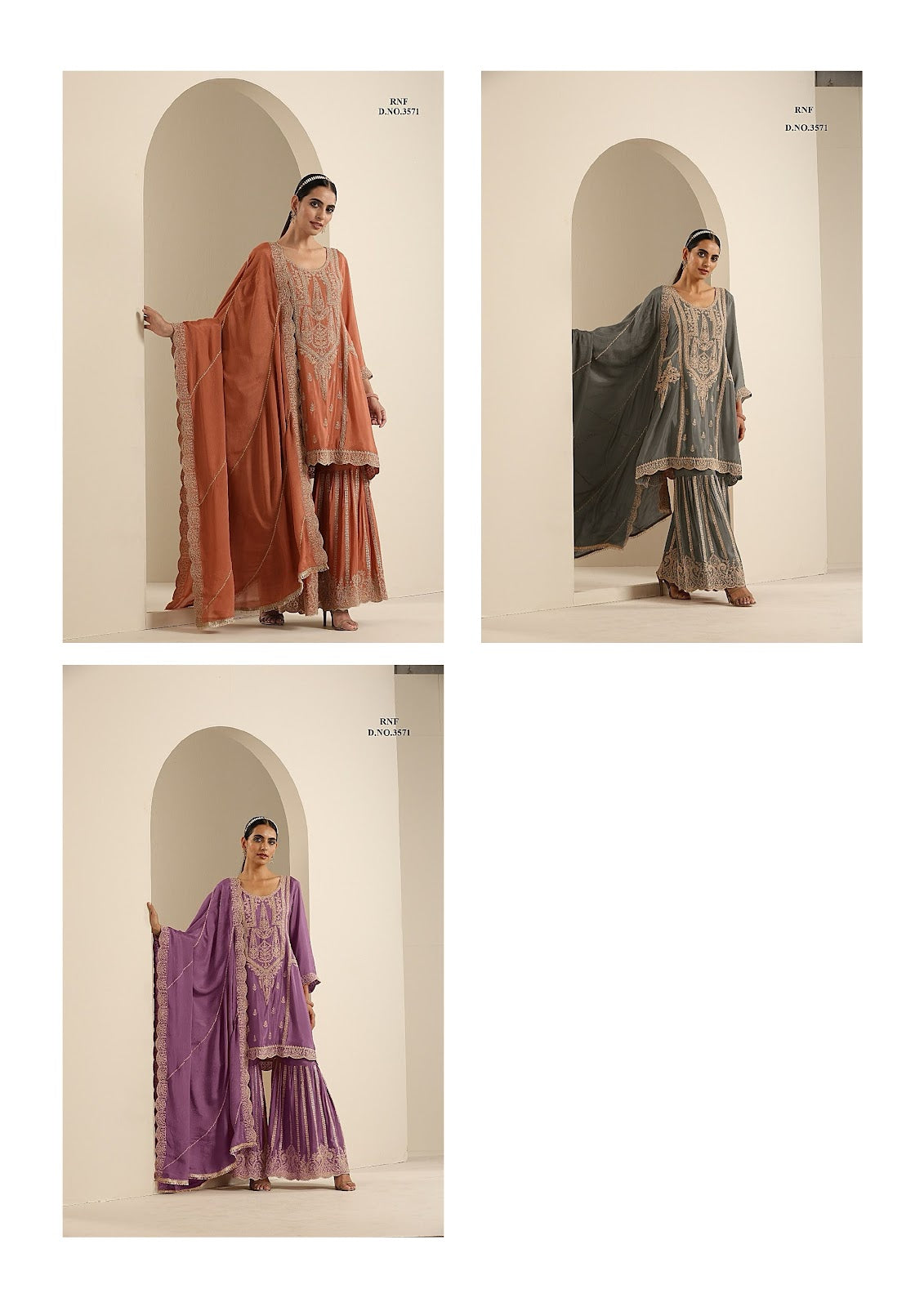 3571 Renik Fashion Viscose Chinon Readymade Sharara Suits Wholesale Price