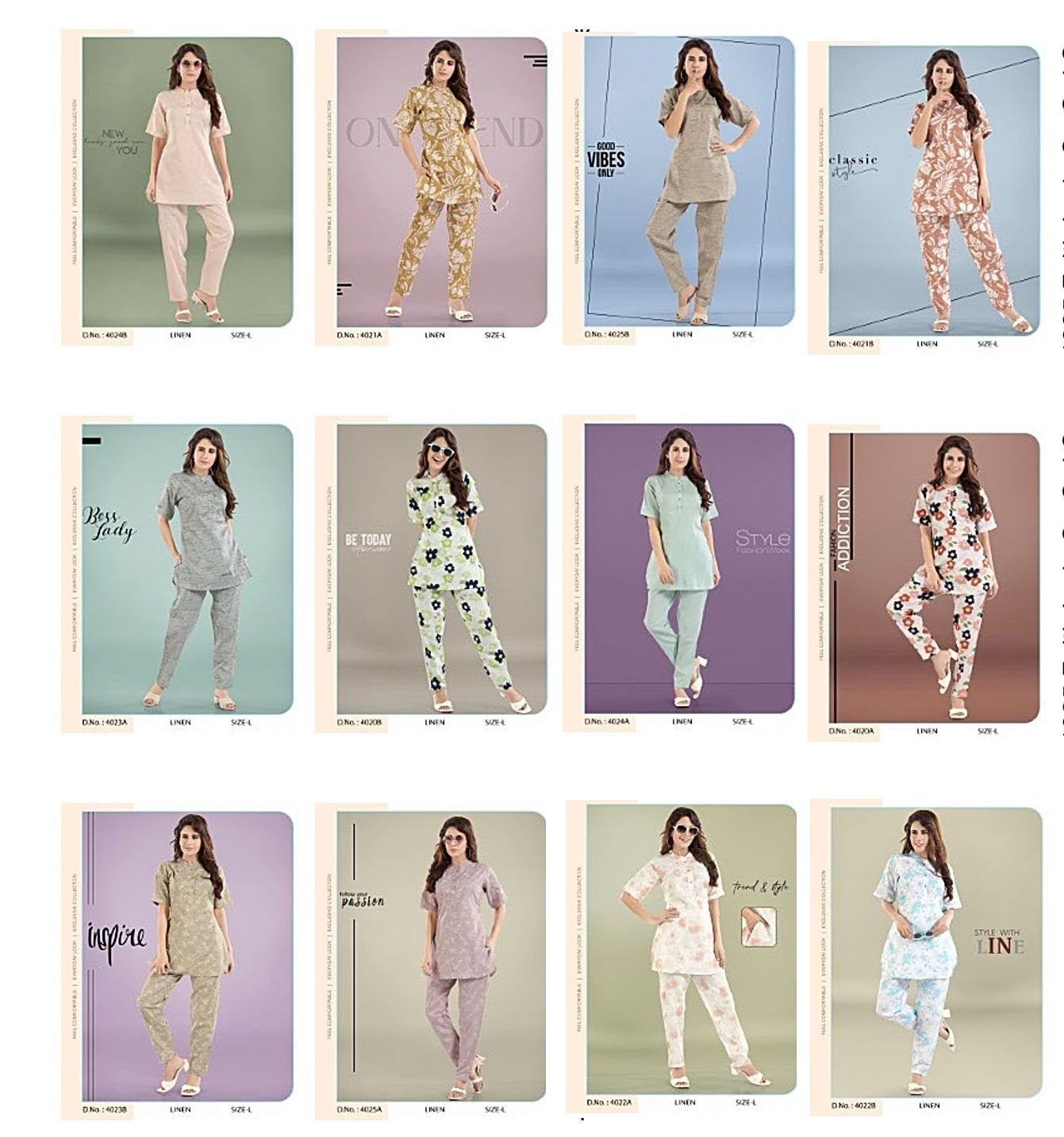 4020-4025 Faith Lady Linen Co Ord Set Wholesaler