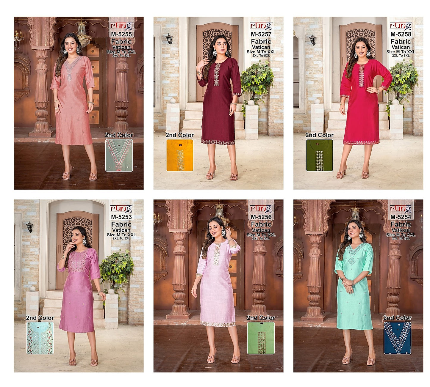 5253-5258 Rung Vatican Silk Straight Cut Kurtis Wholesale Price