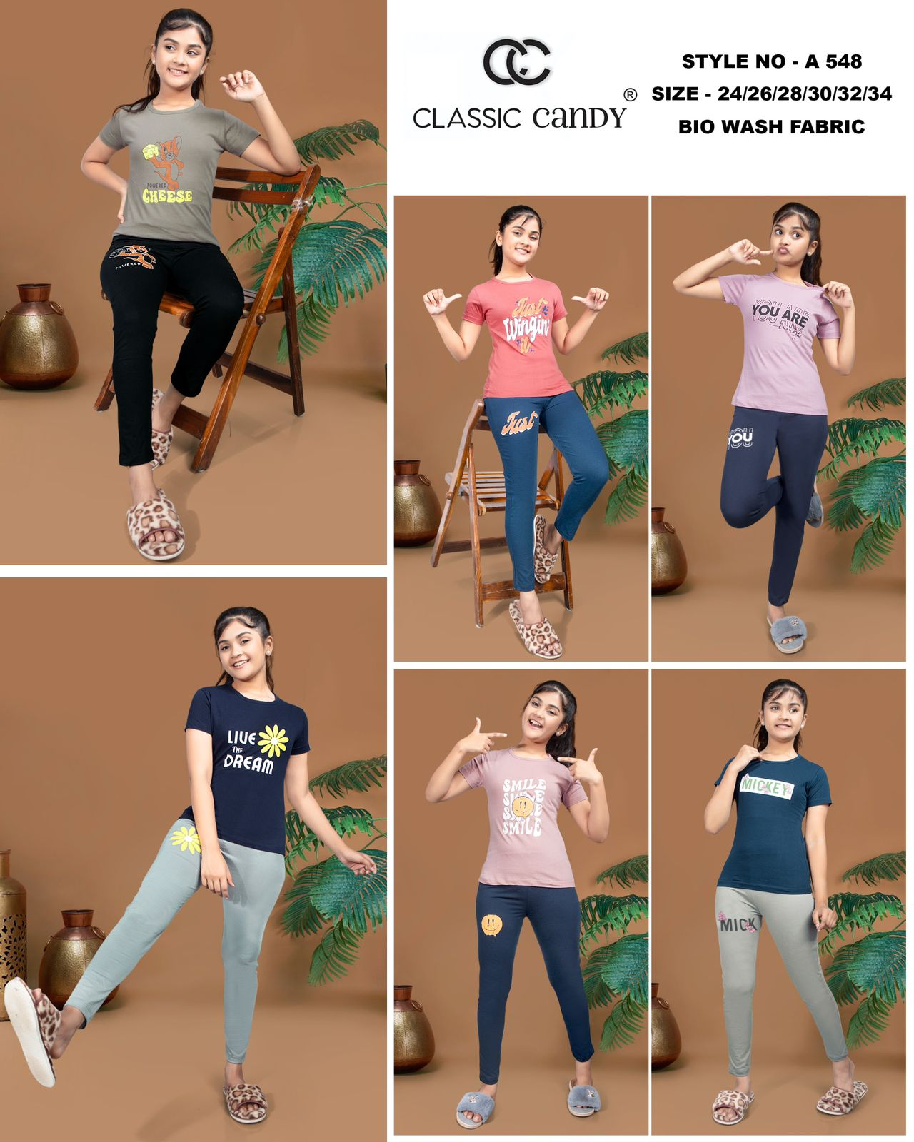 A 548 Classic Candy Biowash Girls Pant Set Wholesaler Ahmedabad