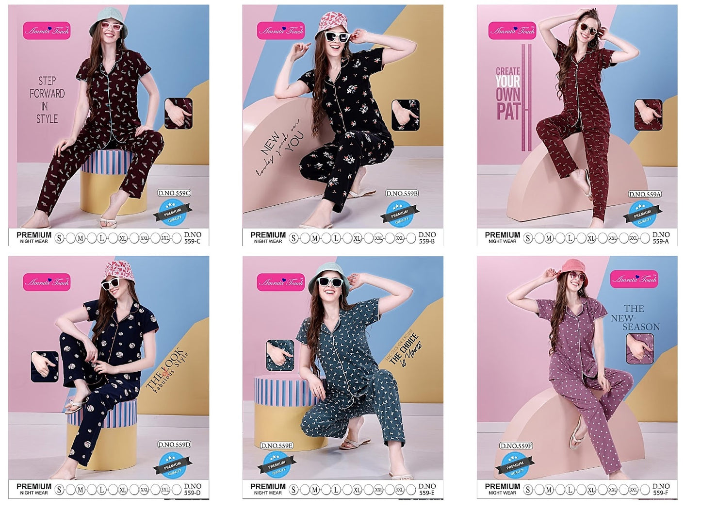 559 Amruta Kavyansika Hosiery Cotton Collar Night Suits Manufacturer