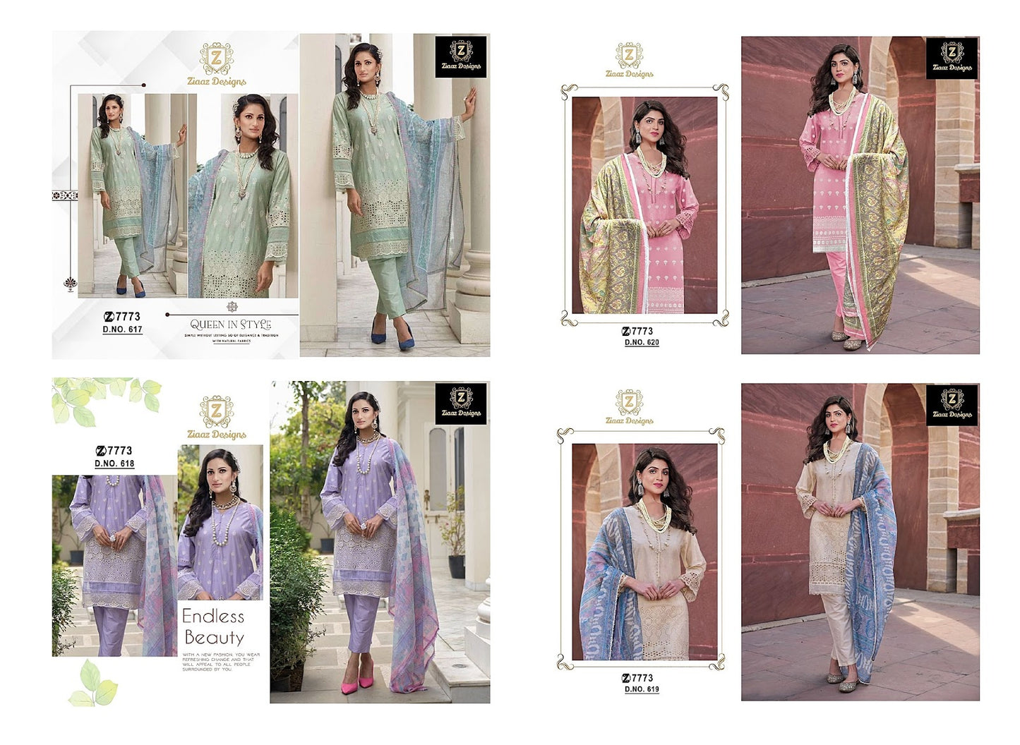 617-620 Ziaaz Designs Cambric Cotton Pakistani Salwar Suits Supplier Ahmedabad
