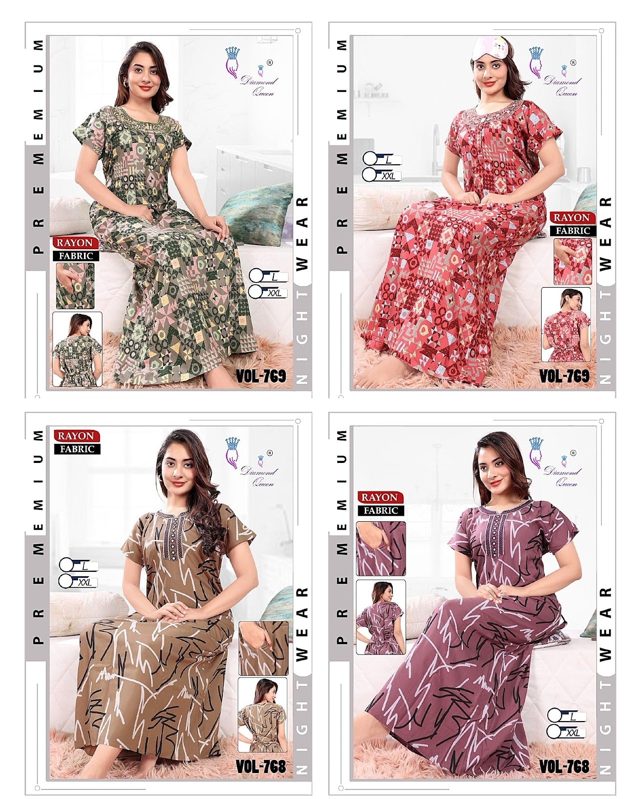 768-769 Diamond Queen Fancy Rayon Night Gowns