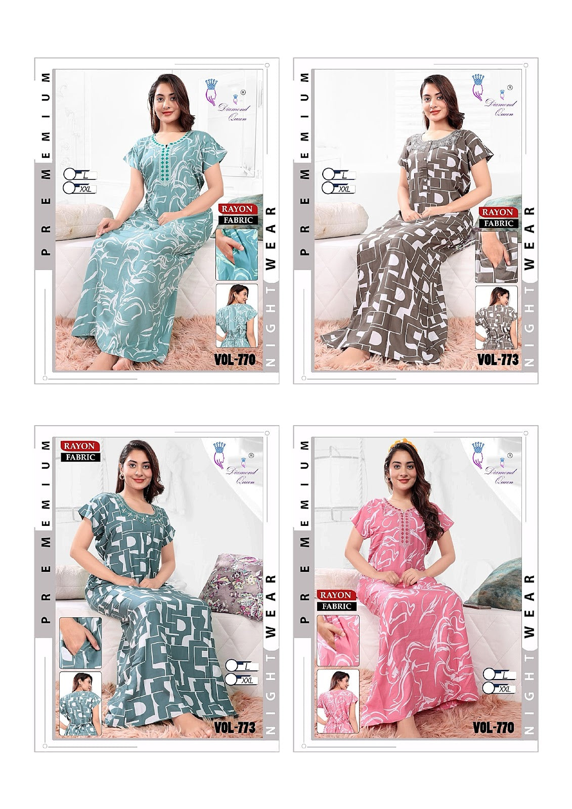 770-773 Diamond Queen Fancy Rayon Night Gowns