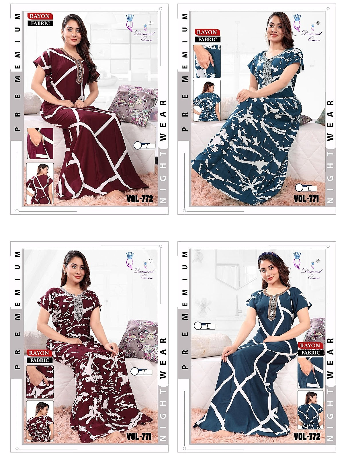 771-772 Diamond Queen Fancy Rayon Night Gowns