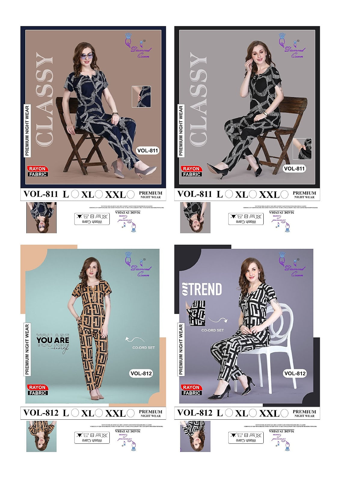 811-812 Diamond Queen Rayon Co Ord Set Exporter
