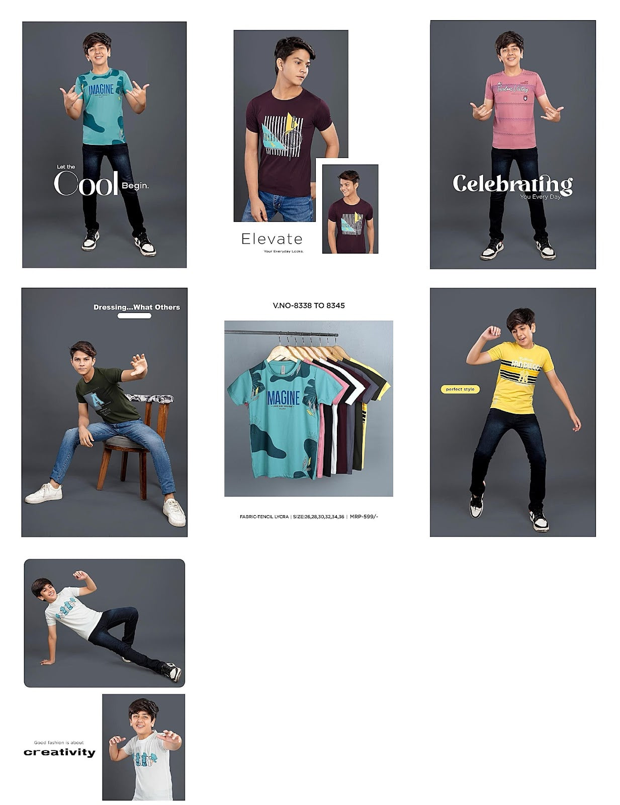 8338-8345 Hip Hop Tencil Lycra Boys Tshirt