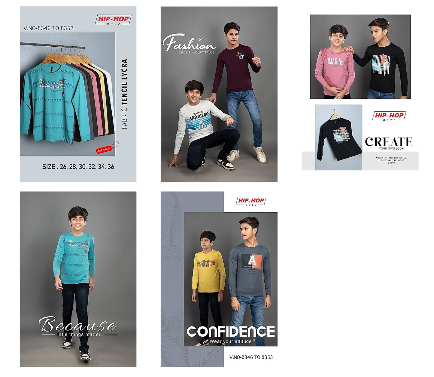 8346-8353 Hip Hop Tencil Lycra Boys Tshirt