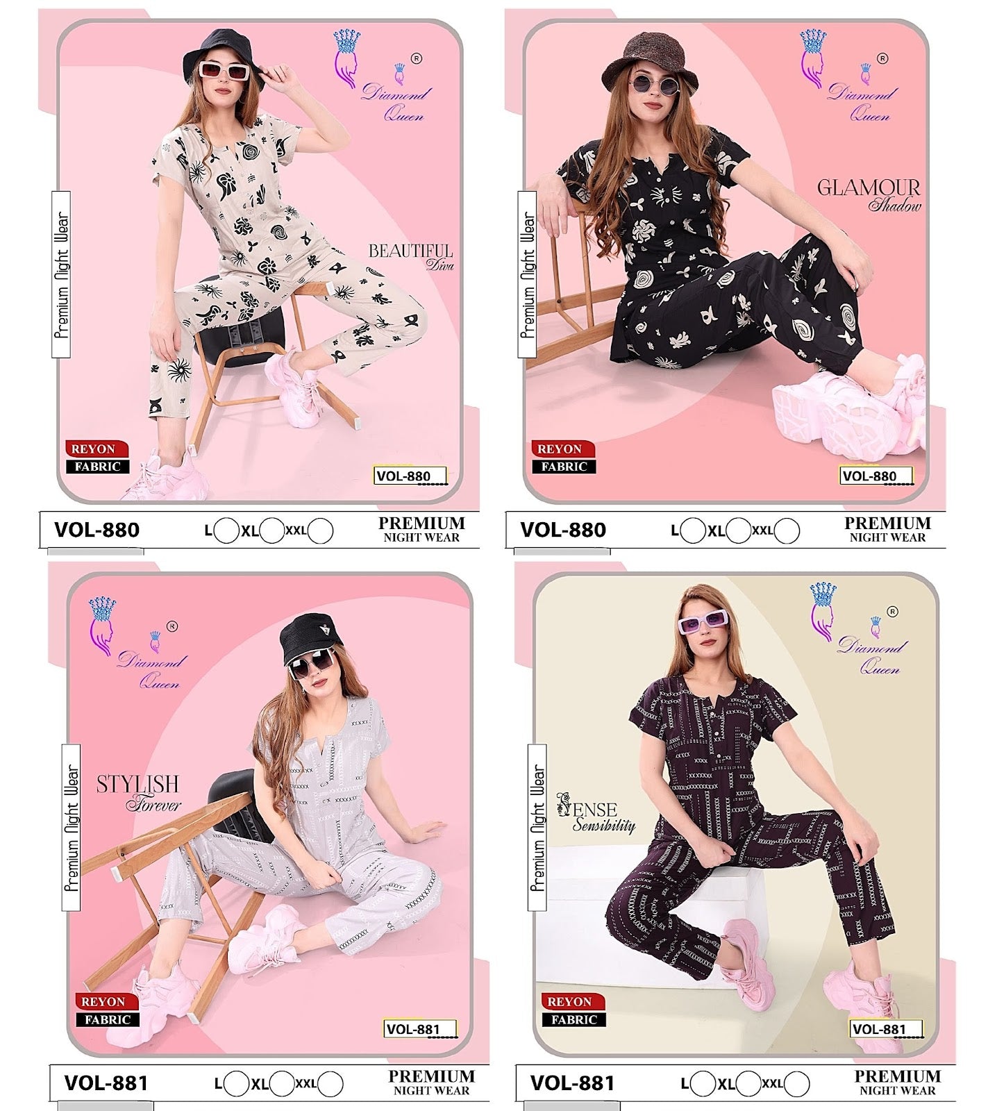 880-881 Diamond Queen Rayon Co Ord Set Wholesale