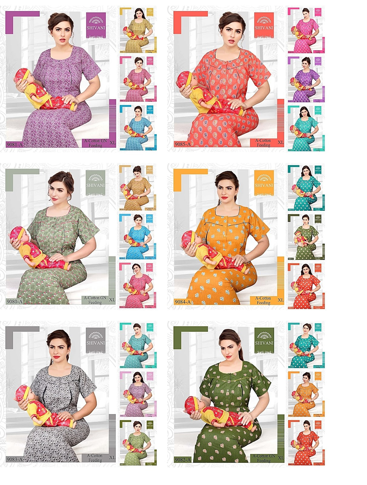 9080-9084 Shivani Cotton Feeding Night Gown Manufacturer Ahmedabad
