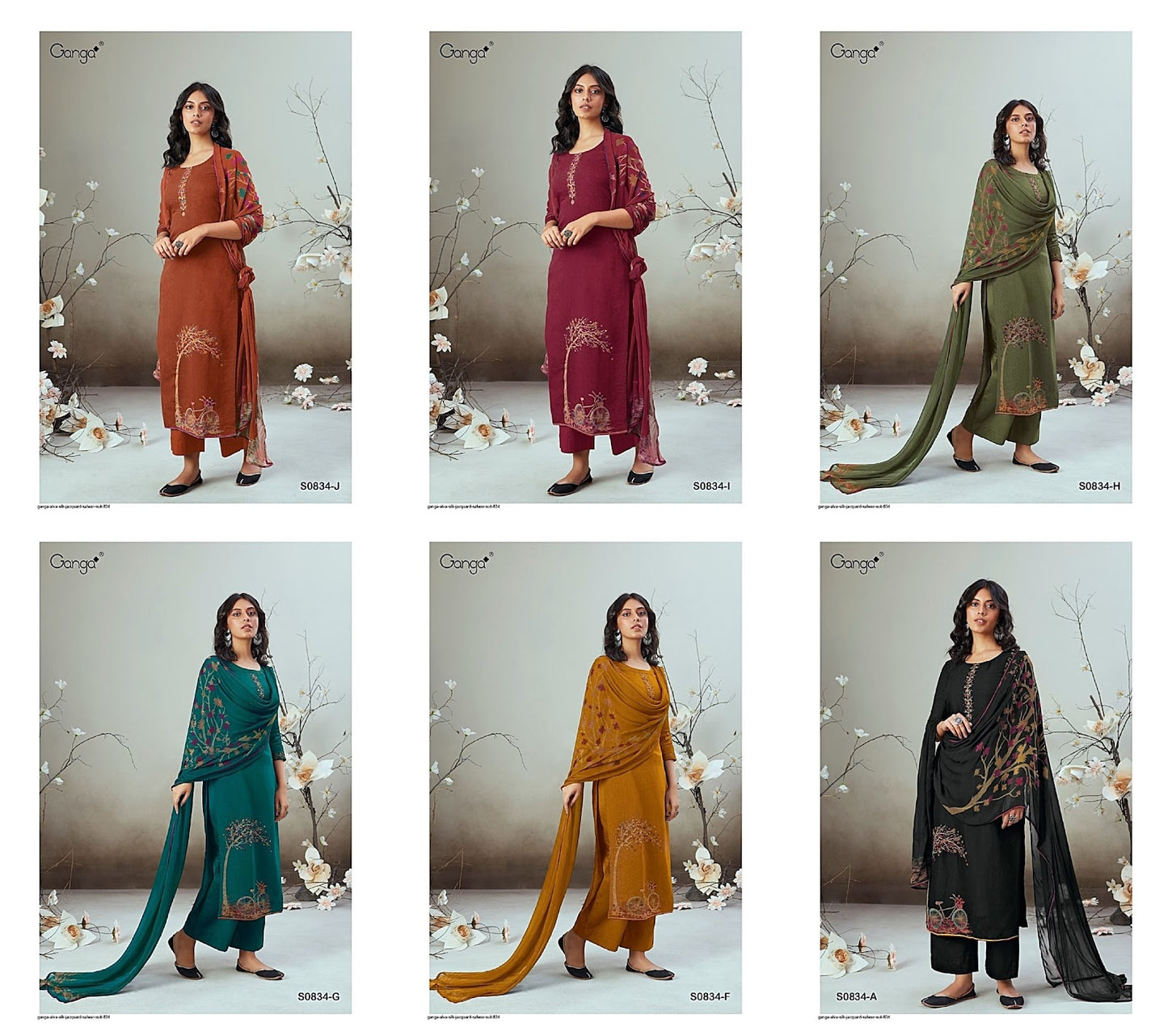 Alva 834 Ganga Woven Silk Plazzo Style Suits Wholesale Price