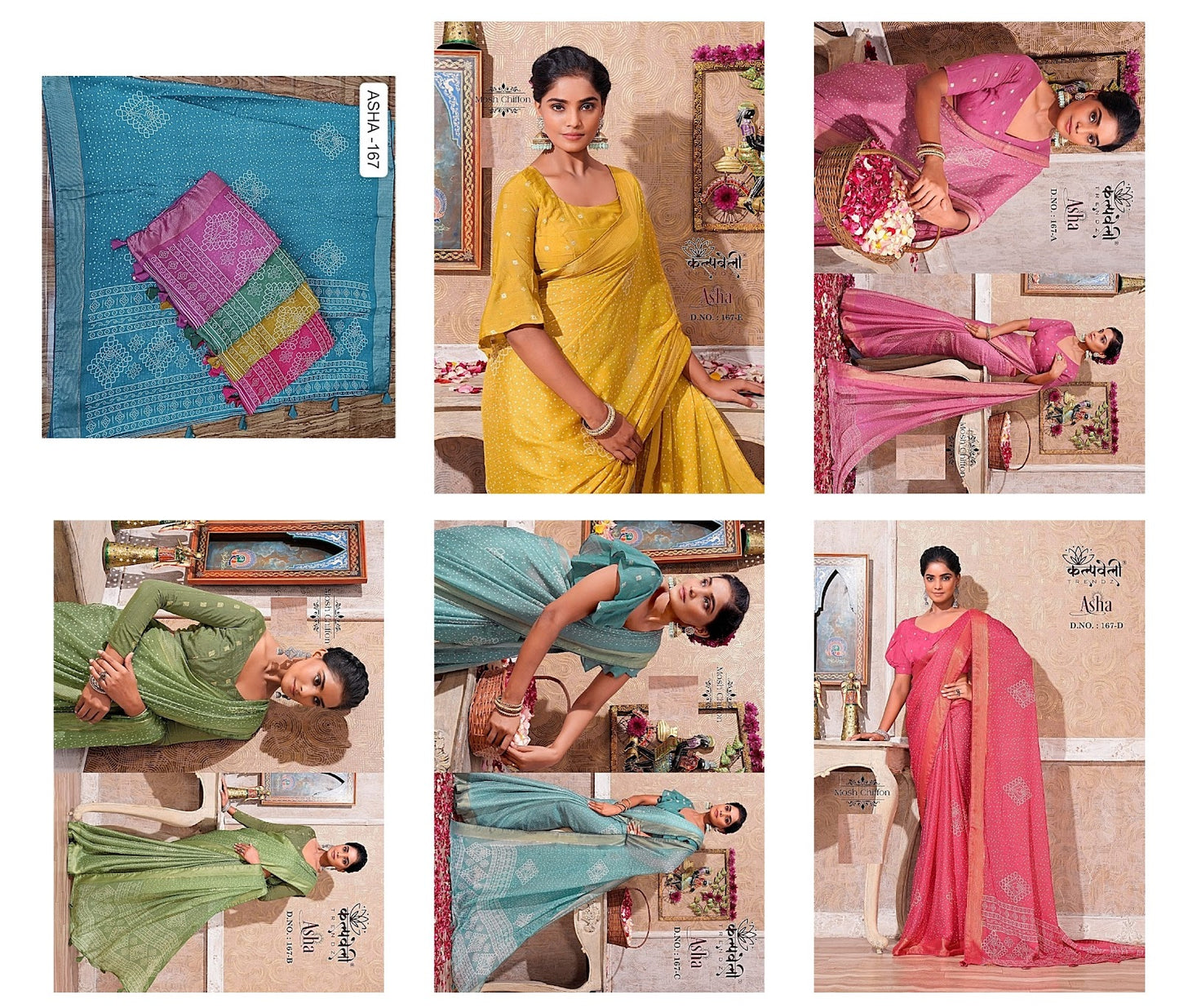 Asha 167 Kalpveli Moss Sarees Wholesale Rate