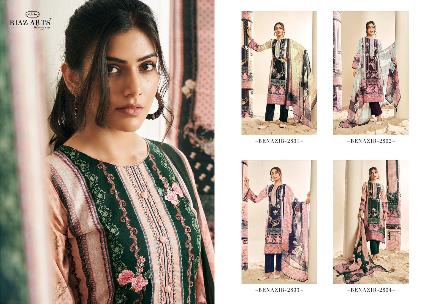 Benazir Riaz Art Cambric Lawn Karachi Salwar Suits Exporter India