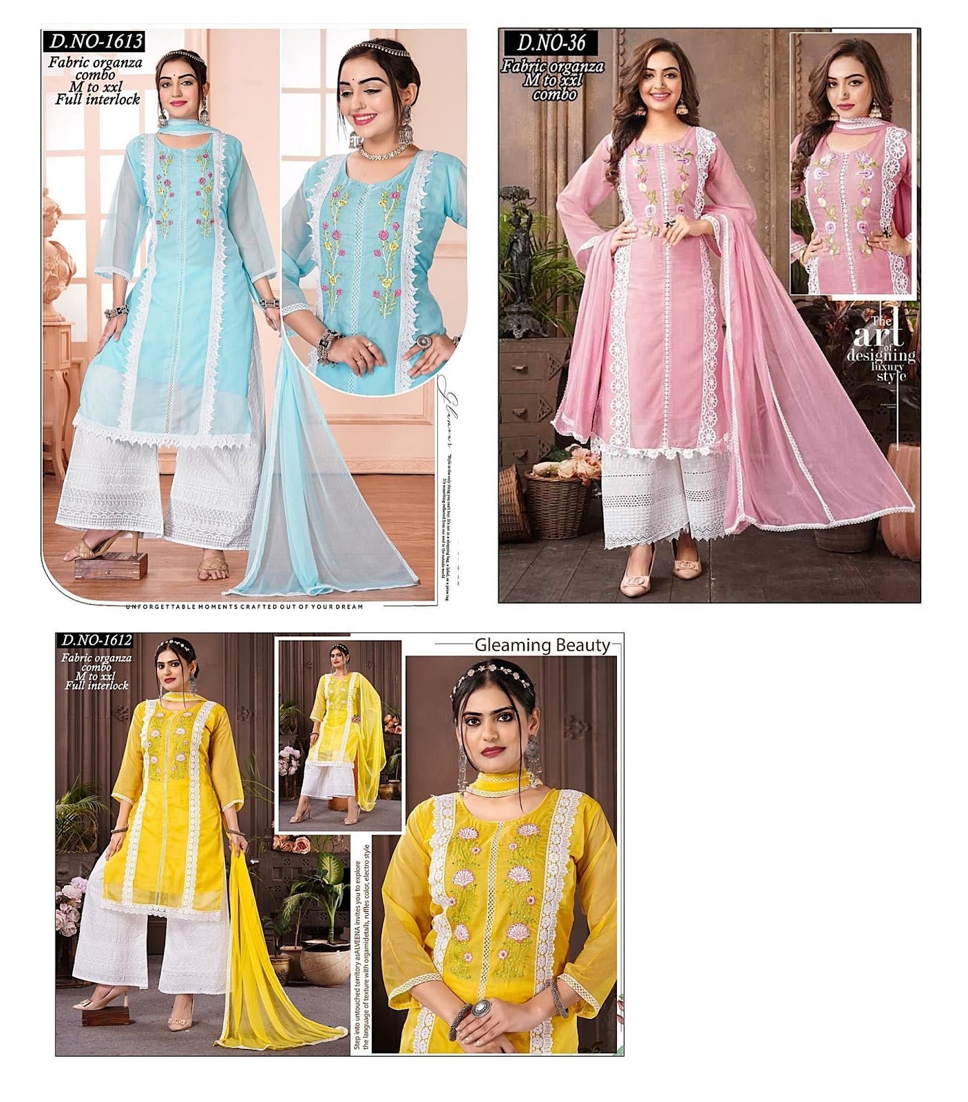 Chikan Work 2307 Het Organza Readymade Plazzo Style Suits Supplier Ahmedabad