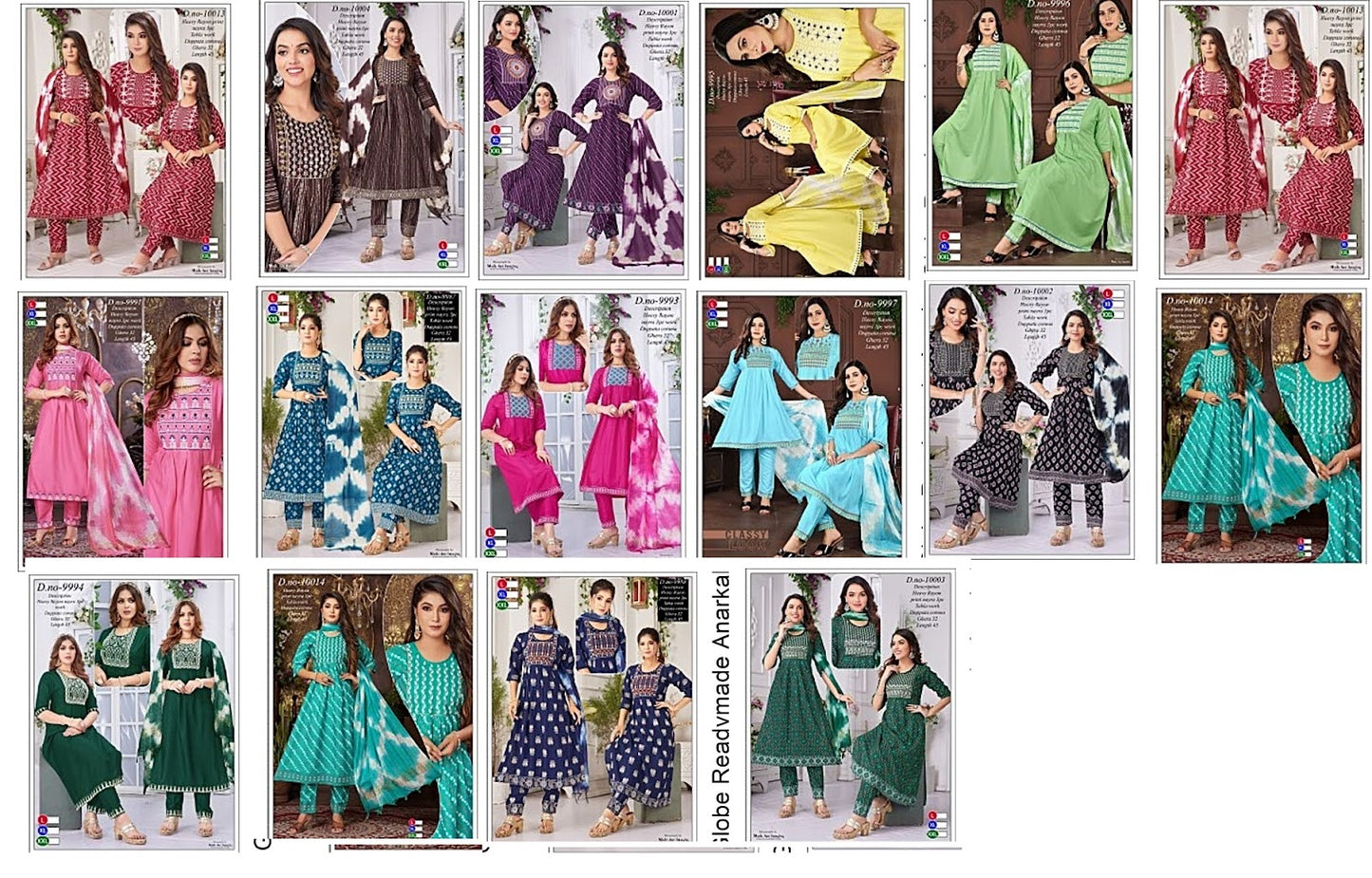 Design 11 Globe Heavy Rayon Readymade Anarkali Suits