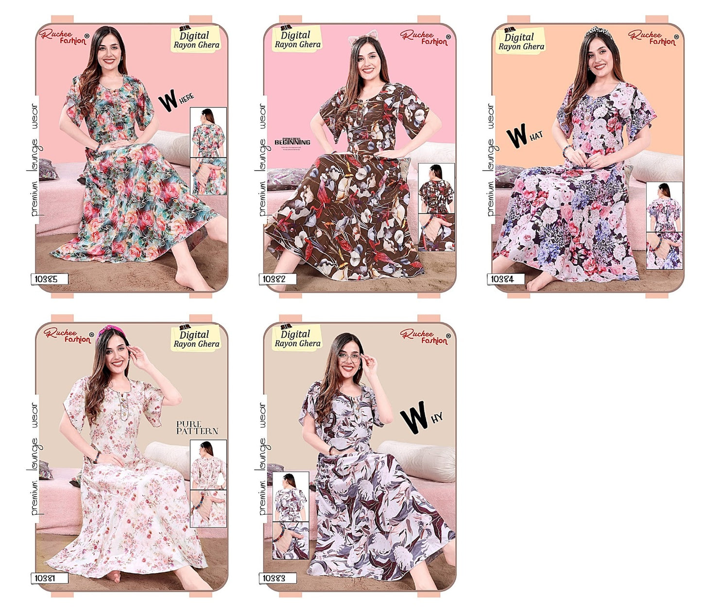 Digital Ghera Ruchee Fashion Rayon Night Gowns Wholesale Price