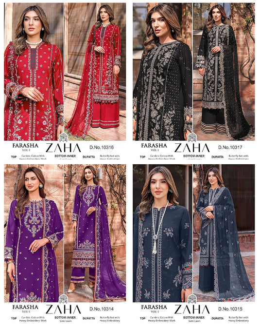 Farasha Vol 1 Zaha Cambric Cotton Pakistani Salwar Suits Supplier Ahmedabad
