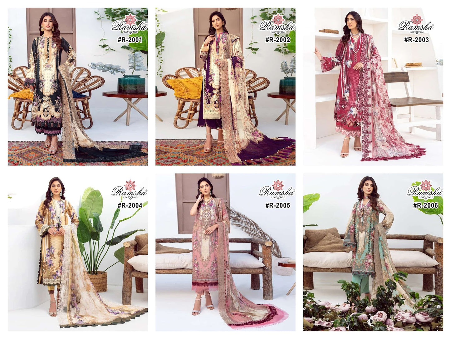 Firdous Lawn Collection Ramsha Cambric Pakistani Readymade Suits Supplier Ahmedabad