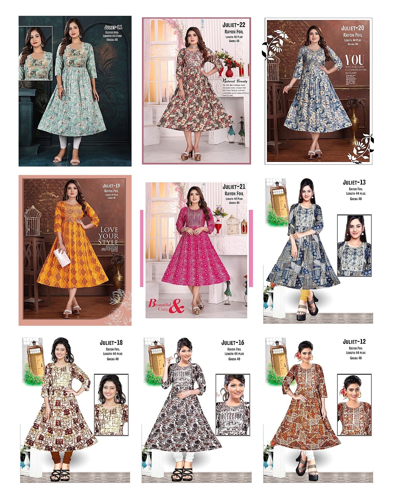 Juliet 0608 Ayg Rayon Foil Anarkali Kurtis Exporter India