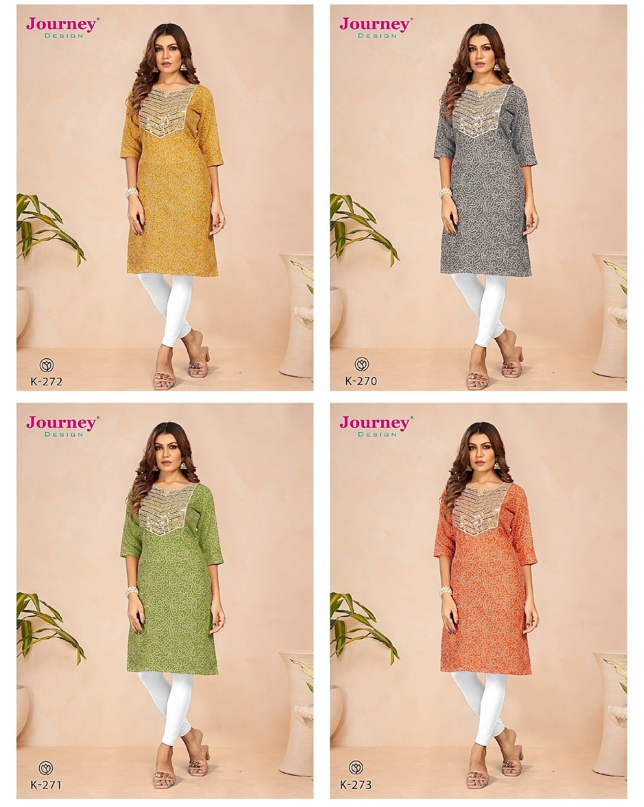 K 270-273 Journey Design Cotton Straight Cut Kurtis Manufacturer Ahmedabad