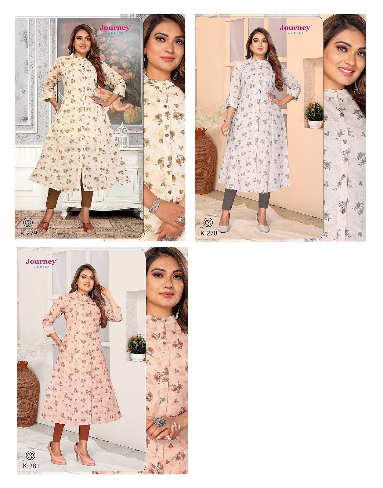K 278-281 Journey Design Cotton A-Line Kurti Wholesaler India